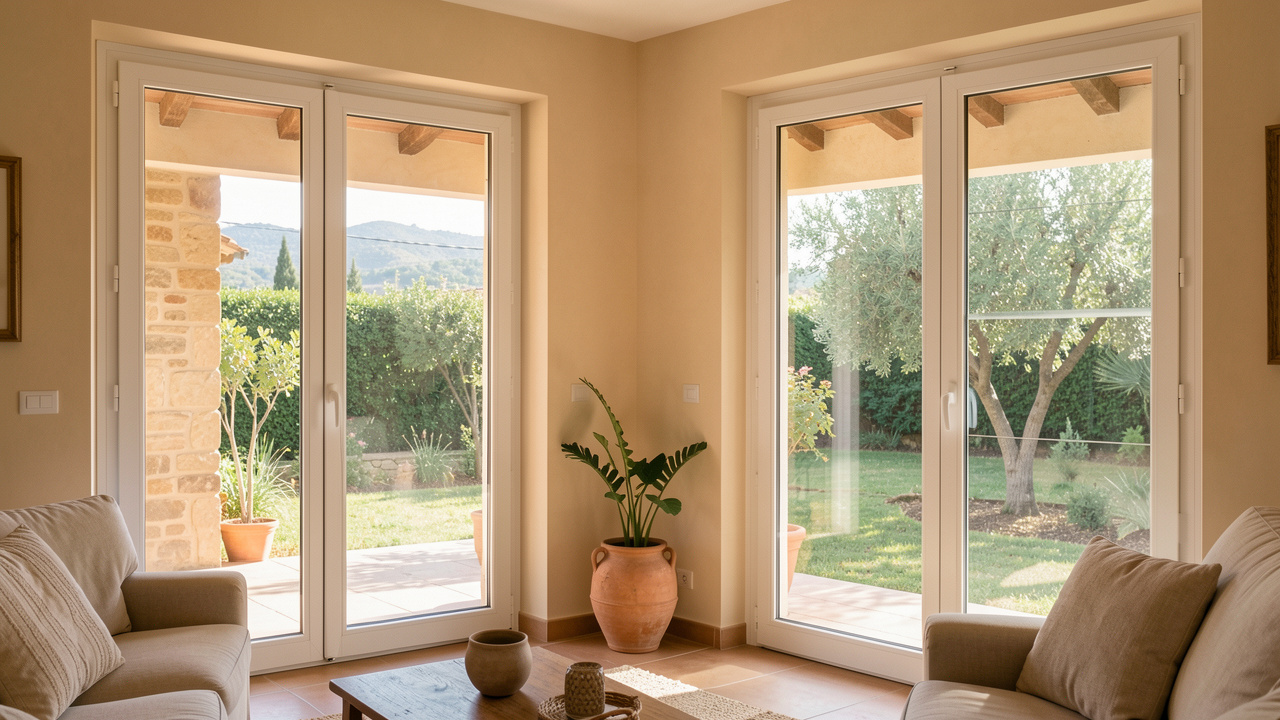 Maison méditerranéenne dans le Var présentant deux types de fenêtres vitrées pour illustrer le choix entre double et triple vitrage.
