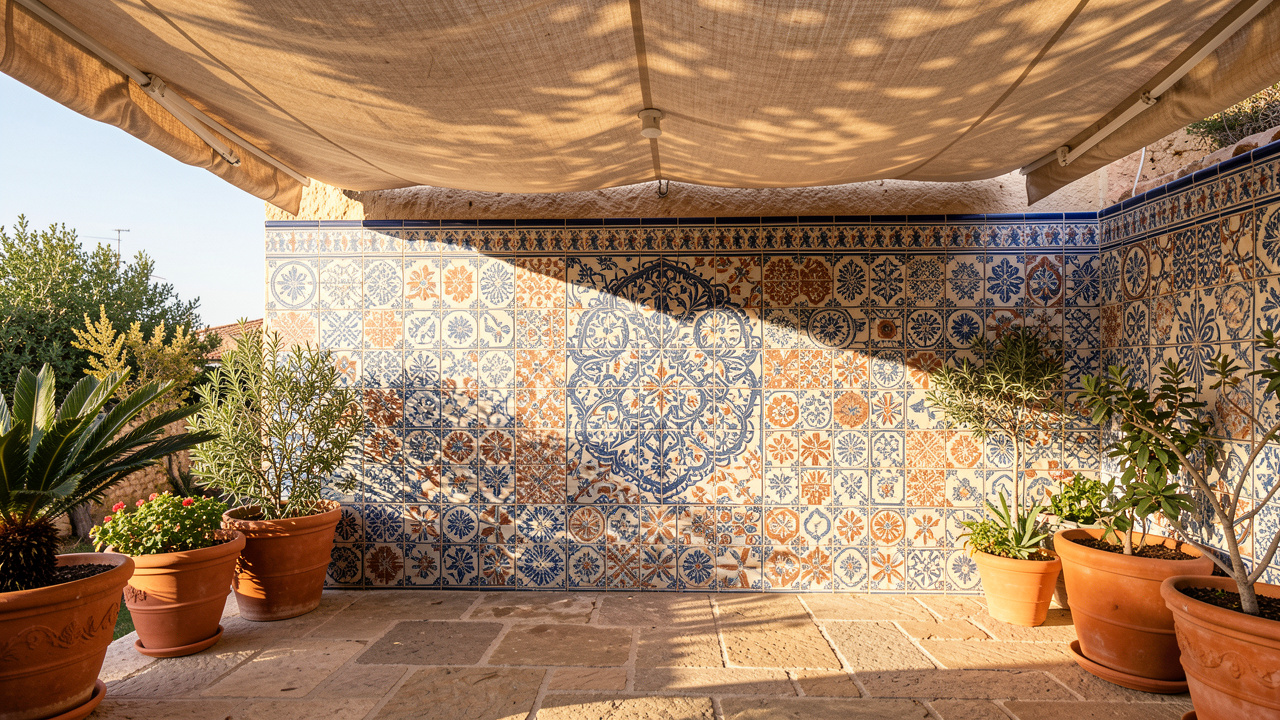 Faïence extérieure : une solution décorative pour valoriser un mur de terrasse à l’ombre d’un store